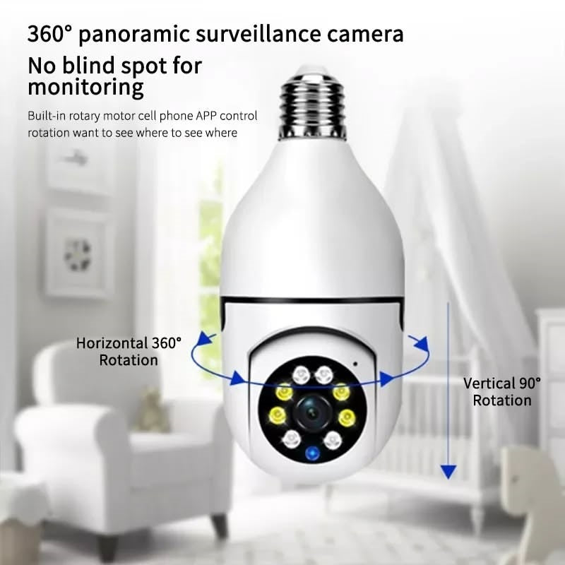 Smart CCTV Camera Bulb|360° WiFi Light Bulb Security Camera| Two-Way Audio, Motion Detection, Night Vision|